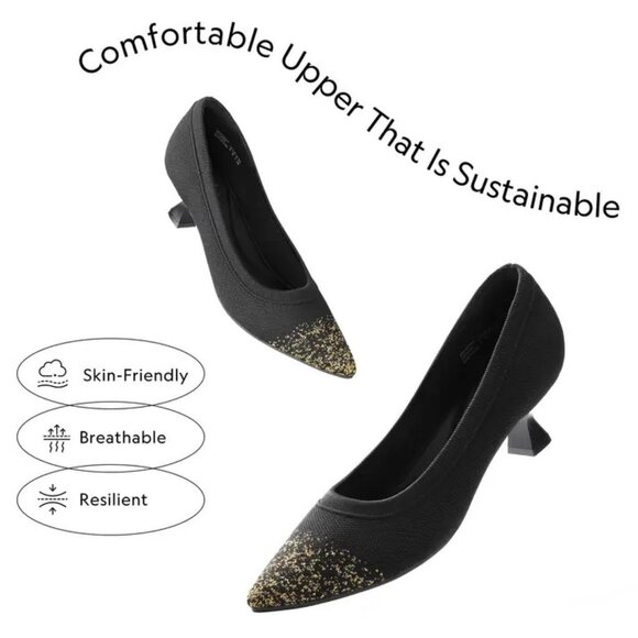 Women’s Low Block Heel Pumps – Pointed Toe Knit Dress Shoes, Comfortable Slip-On - Picture 2 of 6